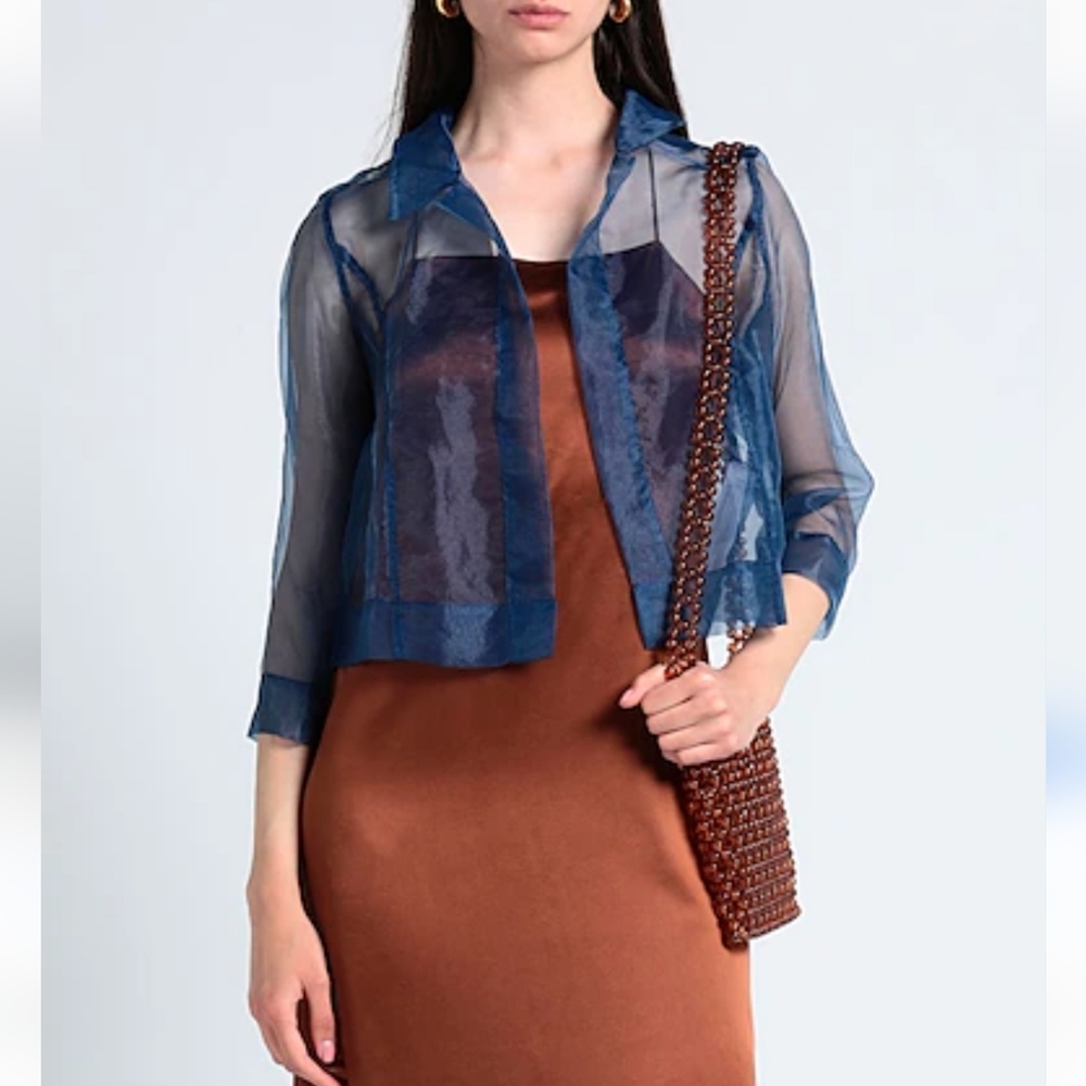 Evan-Picone Sheer 100% Silk Black Embroidered Jacket